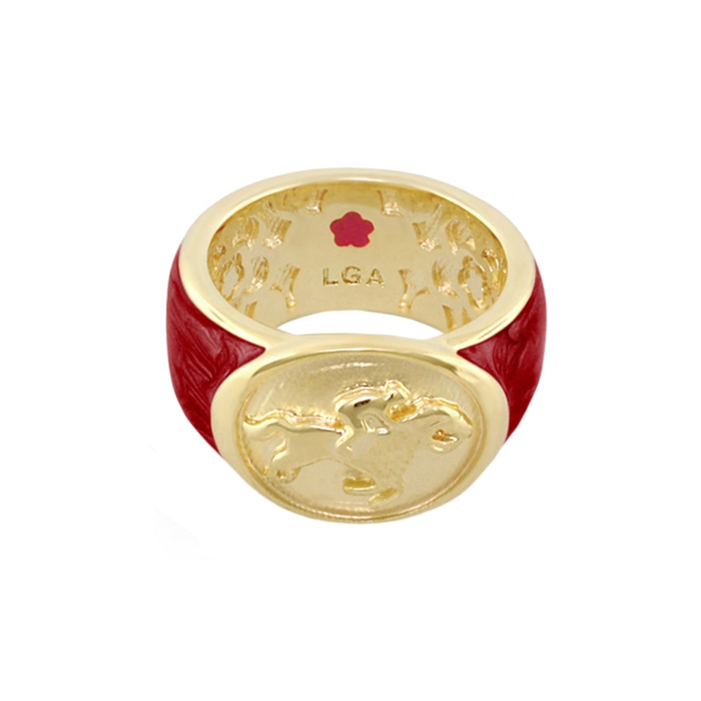 Band ring Equestrian Black Jockey Medallion with red enamel band by Lauren G Adams on Tampa Home & Garden Store