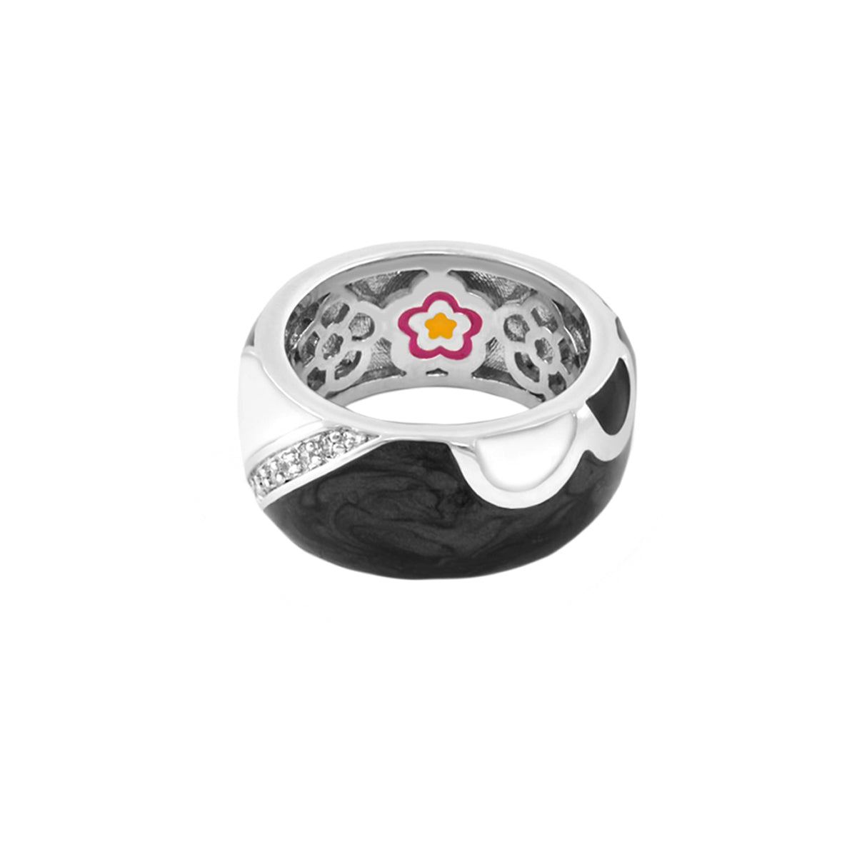 Field of Flowers Band Ring by Lauren G Adams, silver-tone with black marbled inlay on Tampa Home & Garden Store