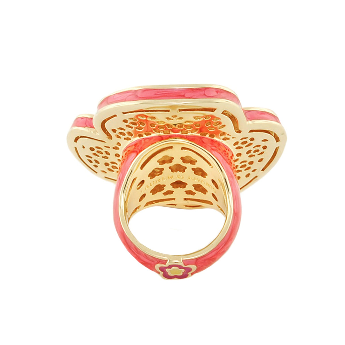 Rose Petal Cocktail Ring by Lauren G Adams, gold-tone band with pink enamel petals on Tampa Home & Garden Store