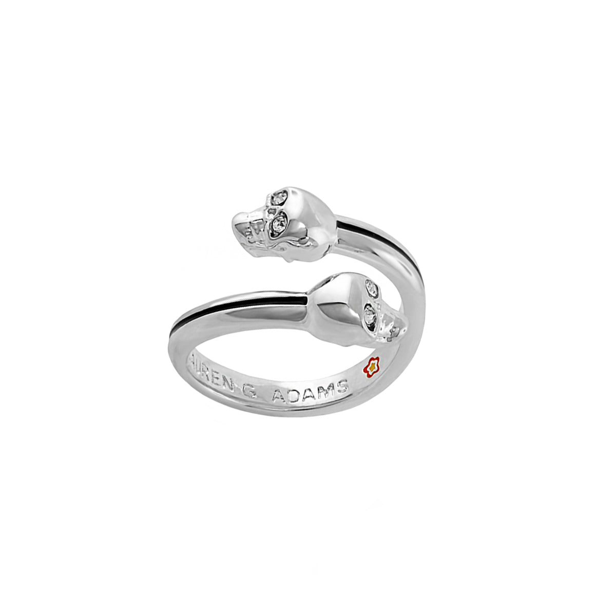 Open Arms Skull Stackable Ring by Lauren G Adams, silver-tone ring with two crystal-eyed skulls on Tampa Home & Garden Store