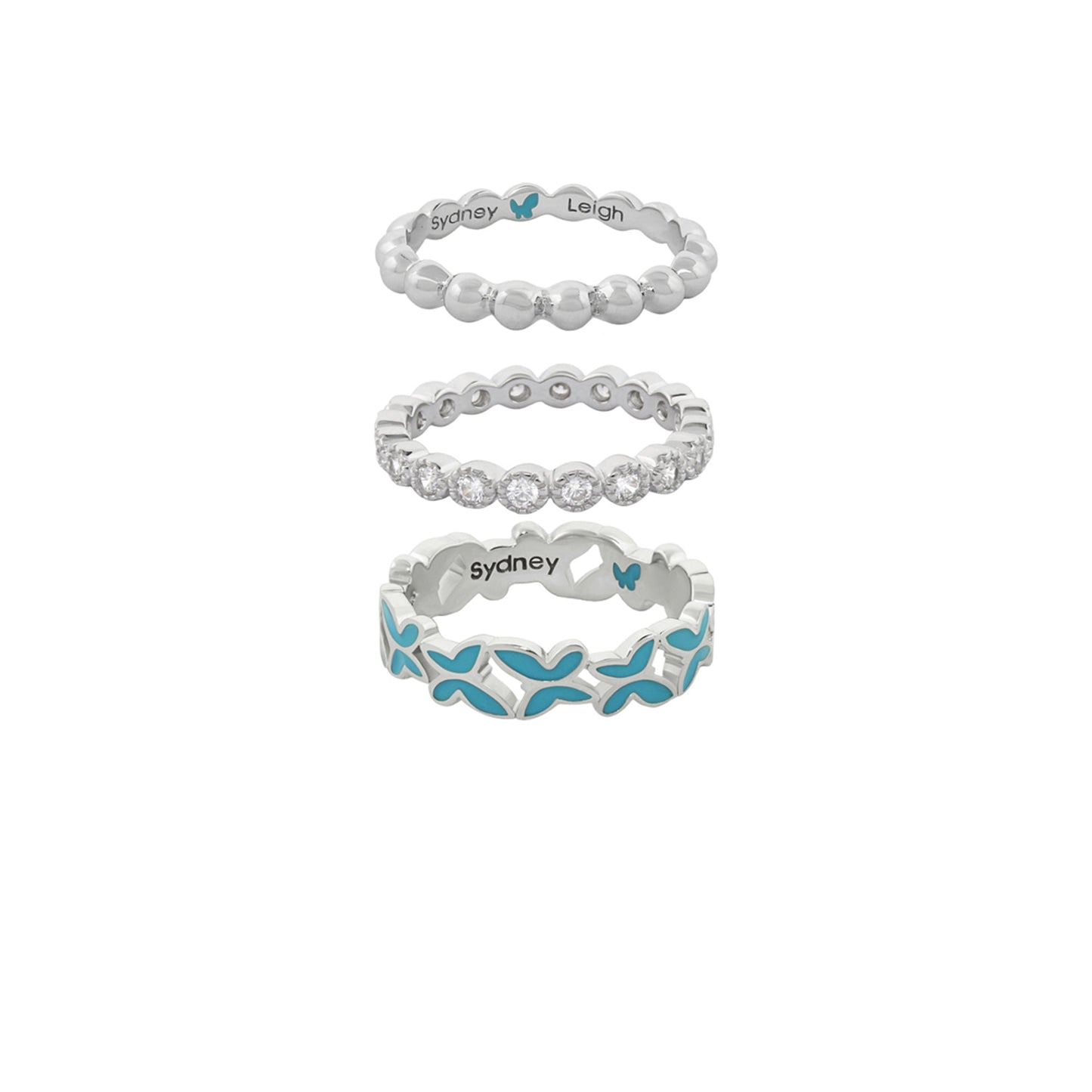 Sydney Leigh Butterfly Rings Set of 3 silver-tone rings with blue butterfly by Lauren G Adams on Tampa Home & Garden Store