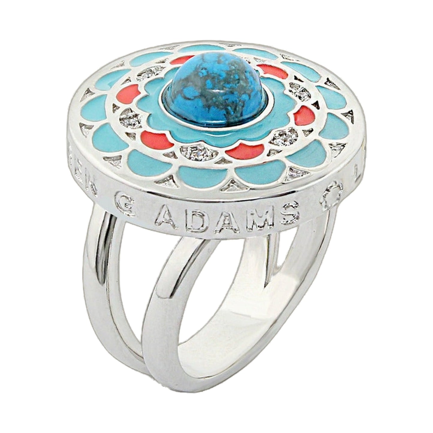 Dream Catcher Ring by Lauren G Adams in silver with turquoise enamel and coral accents, crystals on Tampa Home & Garden Store