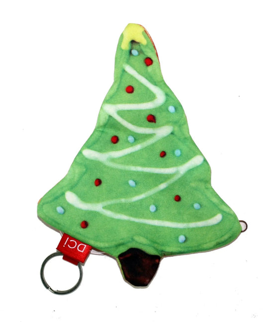 Green Christmas tree coin purse gift card holder with garland and red dots, metal key ring on Tampa Home & Garden Store