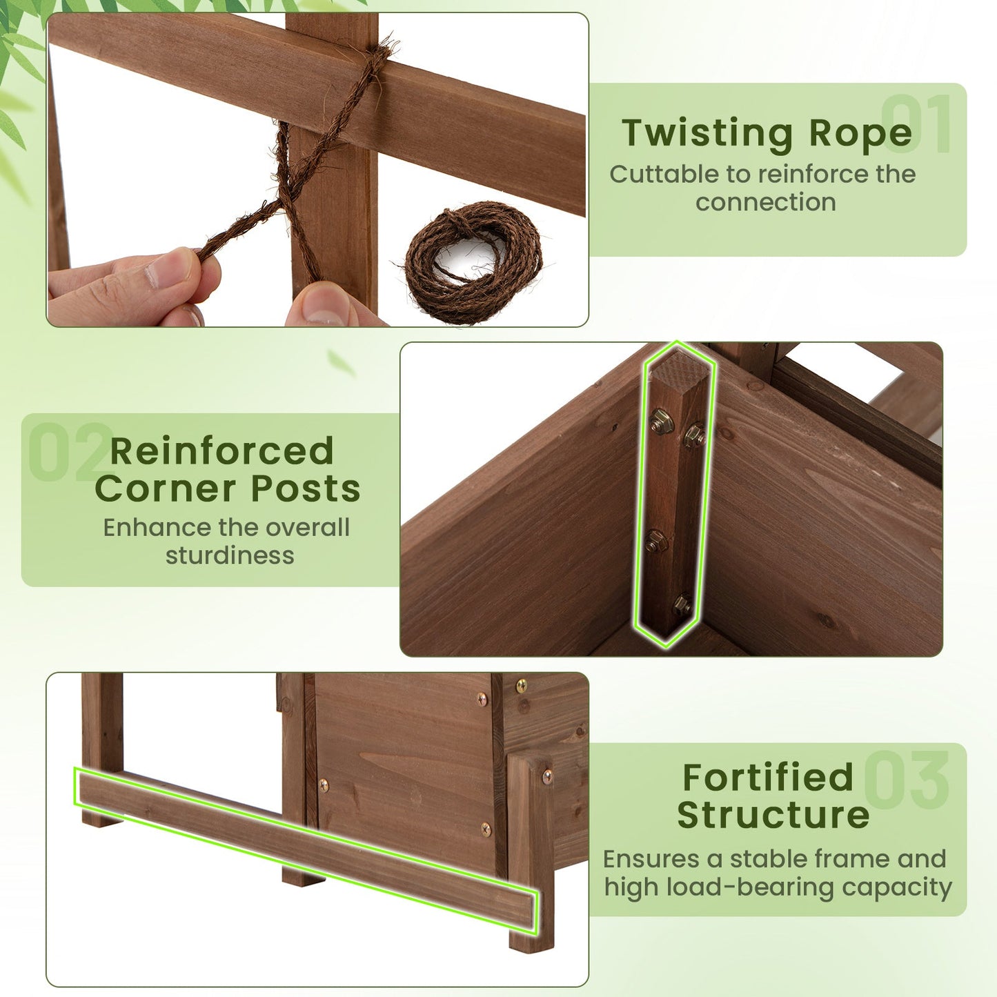 Raised Garden Bed with Trellis Two Tier Planter in brown wood reinforced posts DirectDeals on Tampa Home & Garden Store