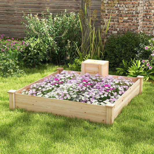 49 x 49 x 10 Inch Raised Garden Bed with Compost Bin and Open-ended Bottom-Natural - Tampa Home & Garden Store
