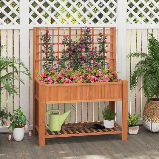 Raised Garden Bed with Trellis Wooden Elevated Planter Box with Legs-Orange - Tampa Home & Garden Store