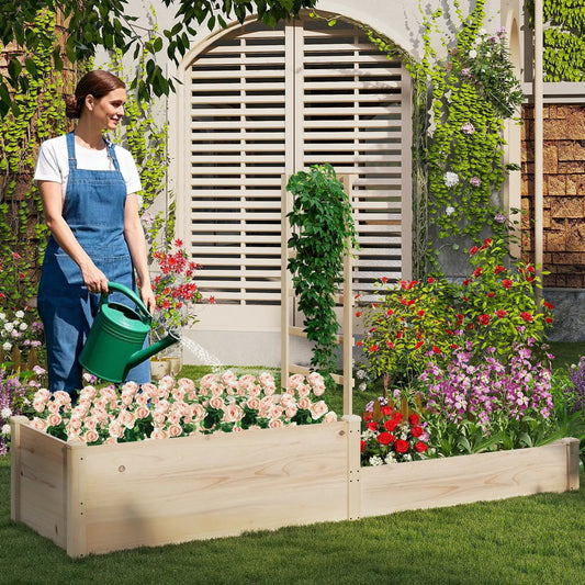 Raised Garden Bed with Trellis 87 Inch Wooden Elevated Planter with 2 Planter Boxes-Natural - Tampa Home & Garden Store