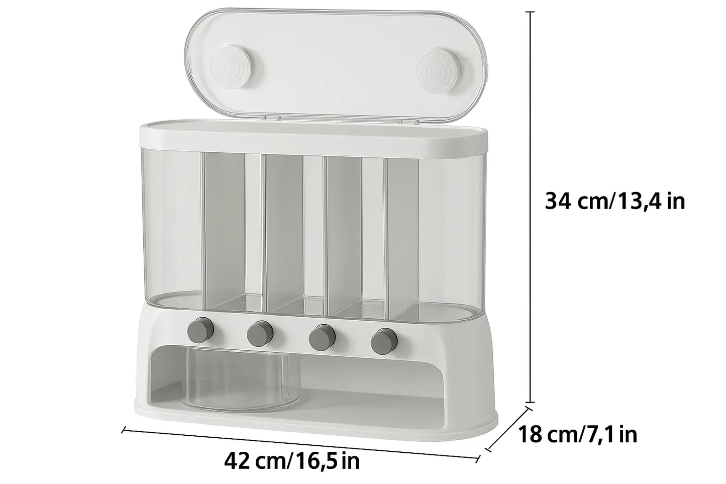 5-compartment grain storage dispenser with transparent bins and white base Moktan Sabai on Tampa Home & Garden Store