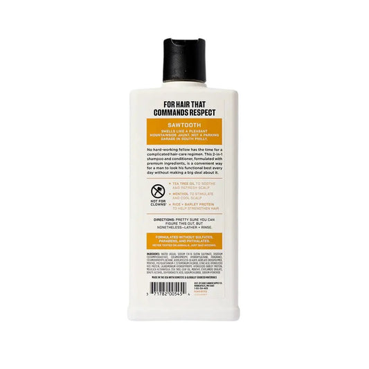 Duke Cannon Sawtooth Shampoo & Conditioner bottle, white plastic with black cap, hair care set on Tampa Home & Garden Store