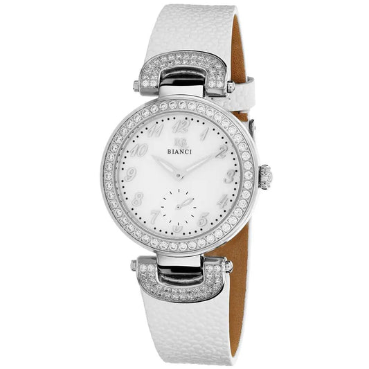 Roberto Bianci Alessandra Automatic Ladies Watch white textured leather strap crystal bezel on Tampa Home & Garden Store