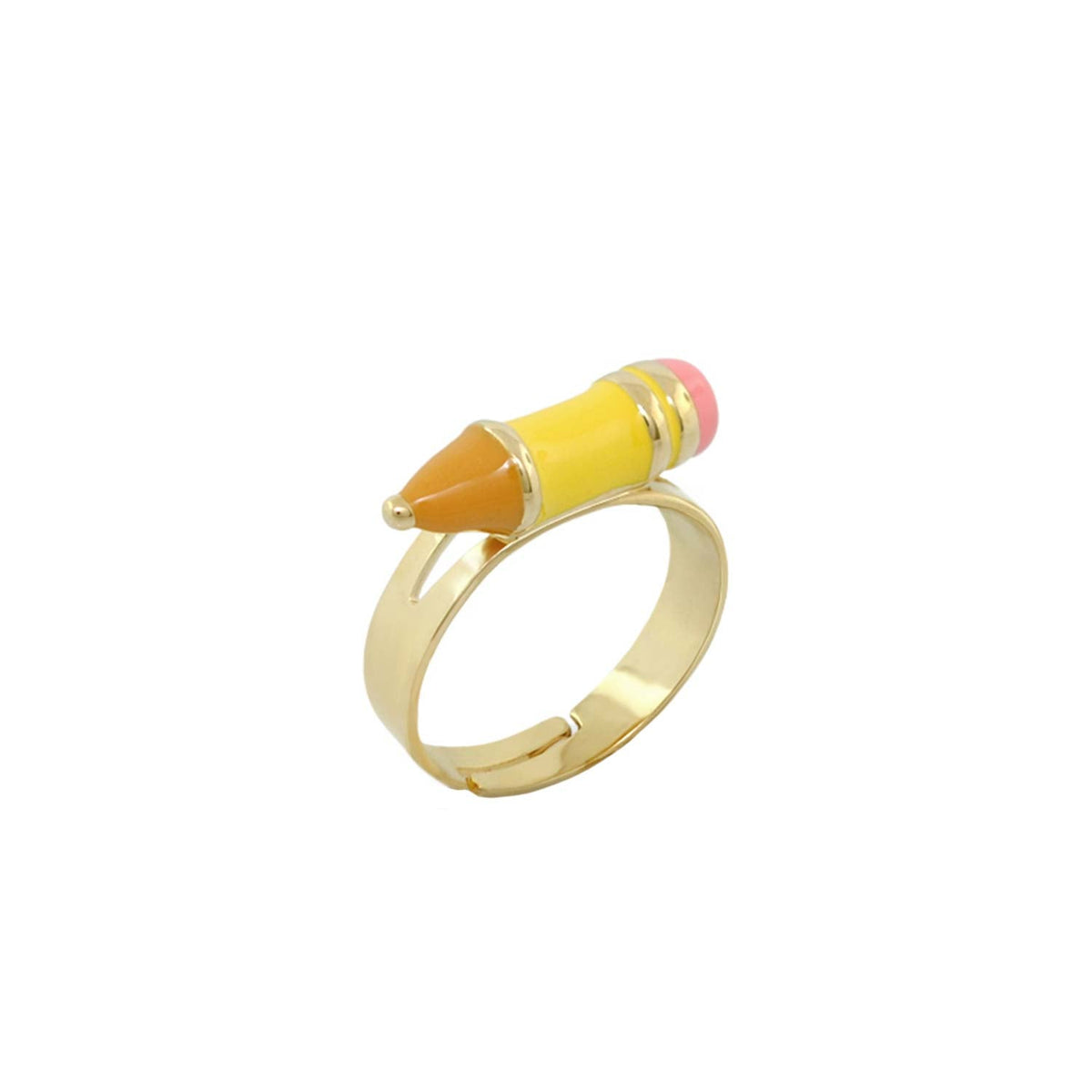 Stackable Pencil Ring yellow pencil with pink eraser on gold-tone ring by Lauren G Adams on Tampa Home & Garden Store