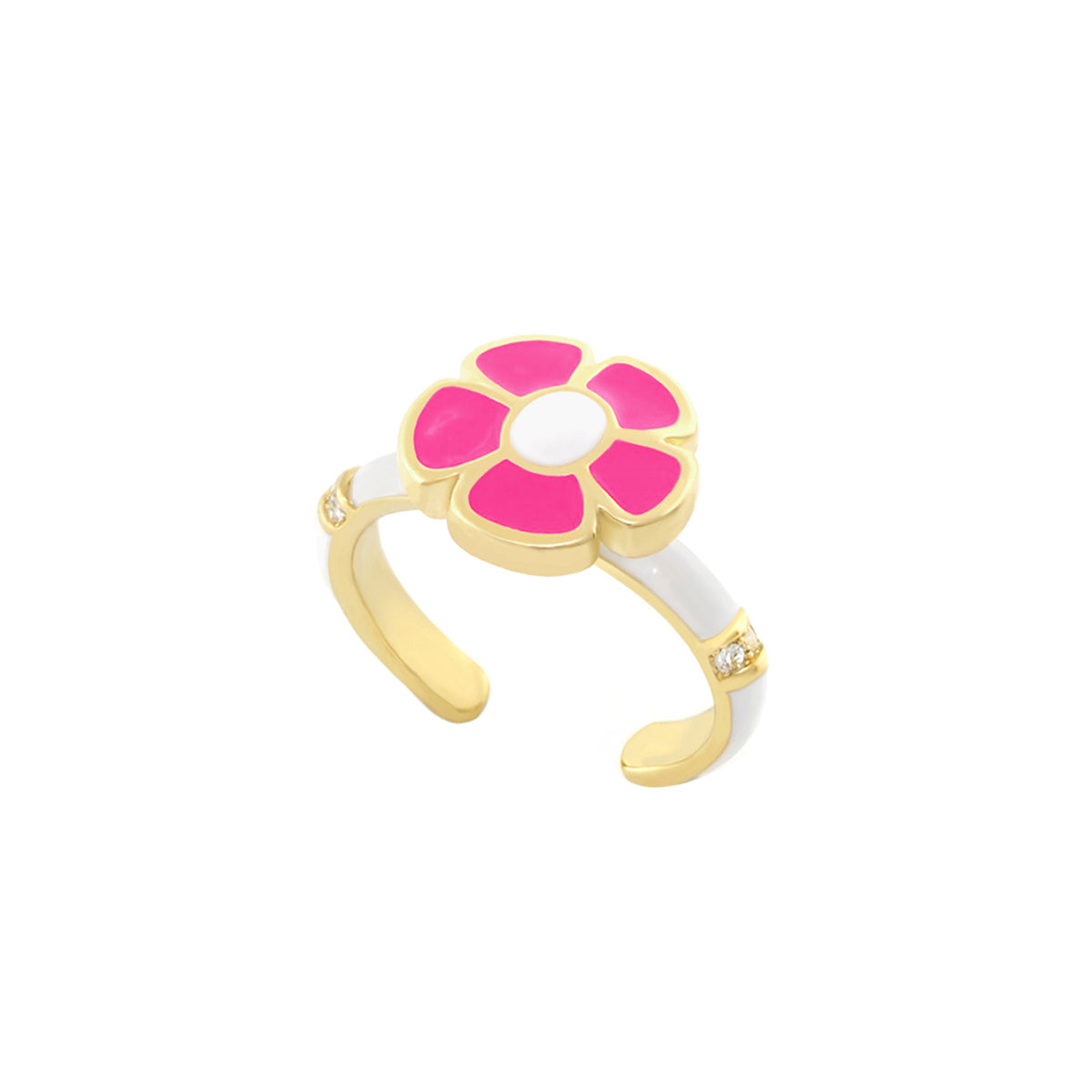Hu La La Child's Ring by Lauren G Adams β pink flower enamel on gold open band with crystals on Tampa Home & Garden Store