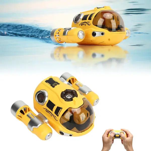 Yellow Moktan Sabai waterproof RC boat for kids with dual propellers and handheld remote on Tampa Home & Garden Store