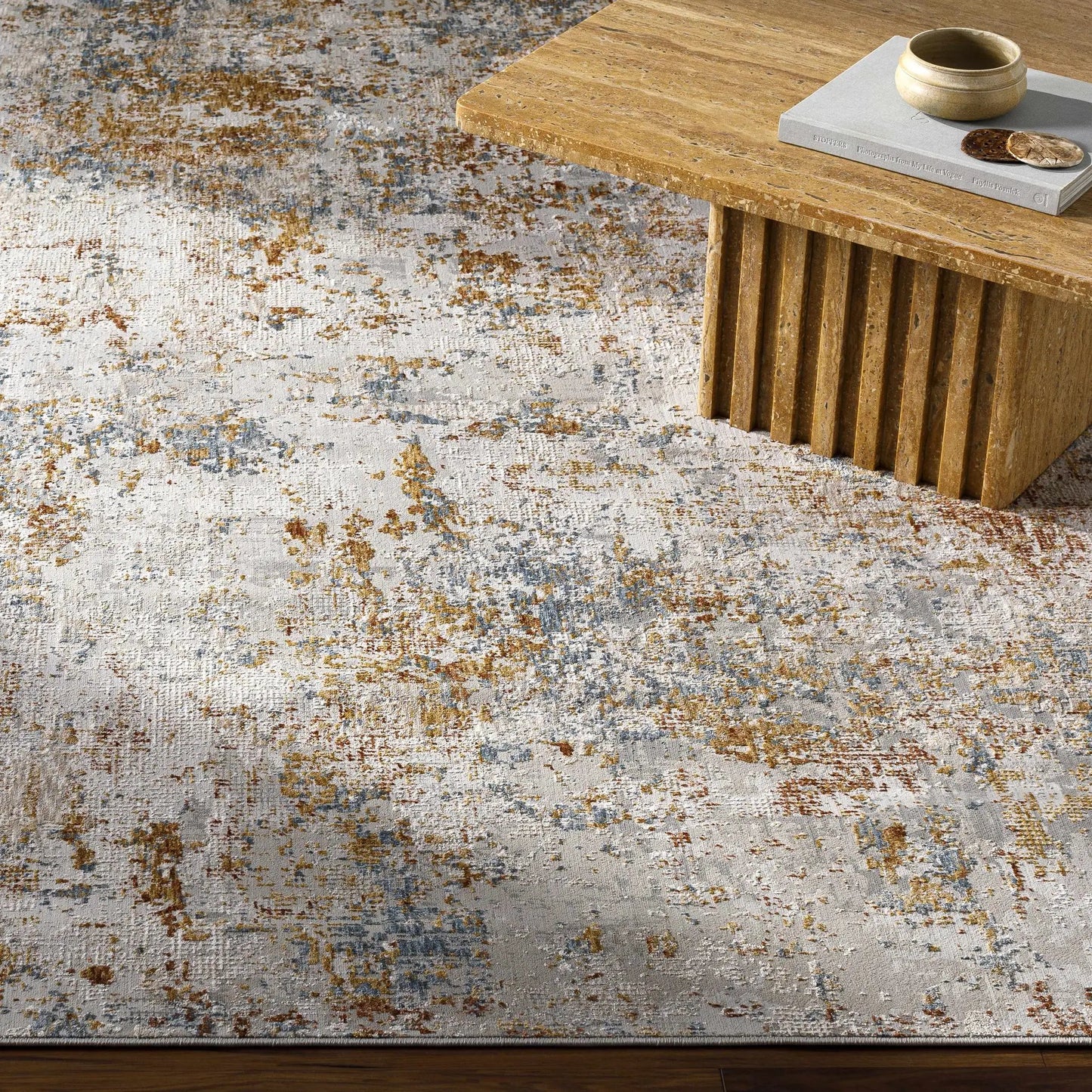 Rocklea Textured Luxe Area Rug by Boutique Rugs, contemporary beige-gray with blue accents on Tampa Home & Garden Store