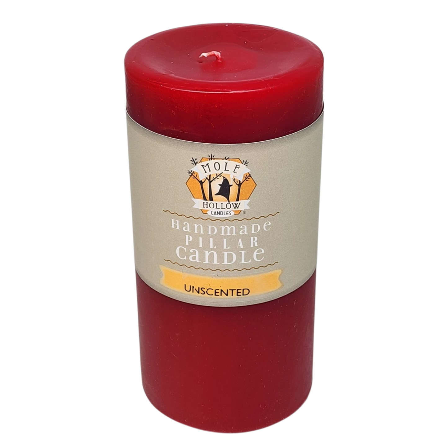 Mole Hollow red unscented handmade pillar candle by Mole Hollow Candles on Tampa Home & Garden Store