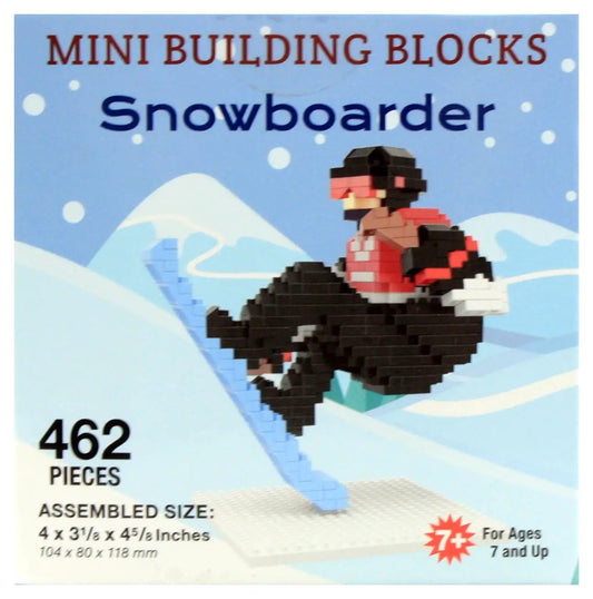 Mini Building Blocks Snowboarder Kit, 462 pieces, red-jacket snowboarder on blue snowboard on Tampa Home & Garden Store