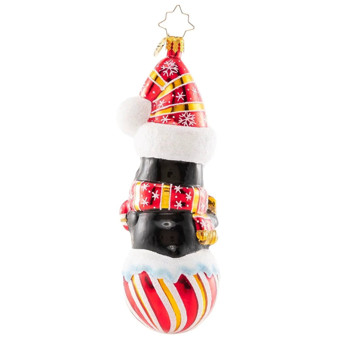 Play It Cool Penguin Ornament glass red hat with white fur and peppermint-striped body on Tampa Home & Garden Store