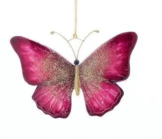 Capiz butterfly ornament in pink with gold center hanging on Tampa Home & Garden Store