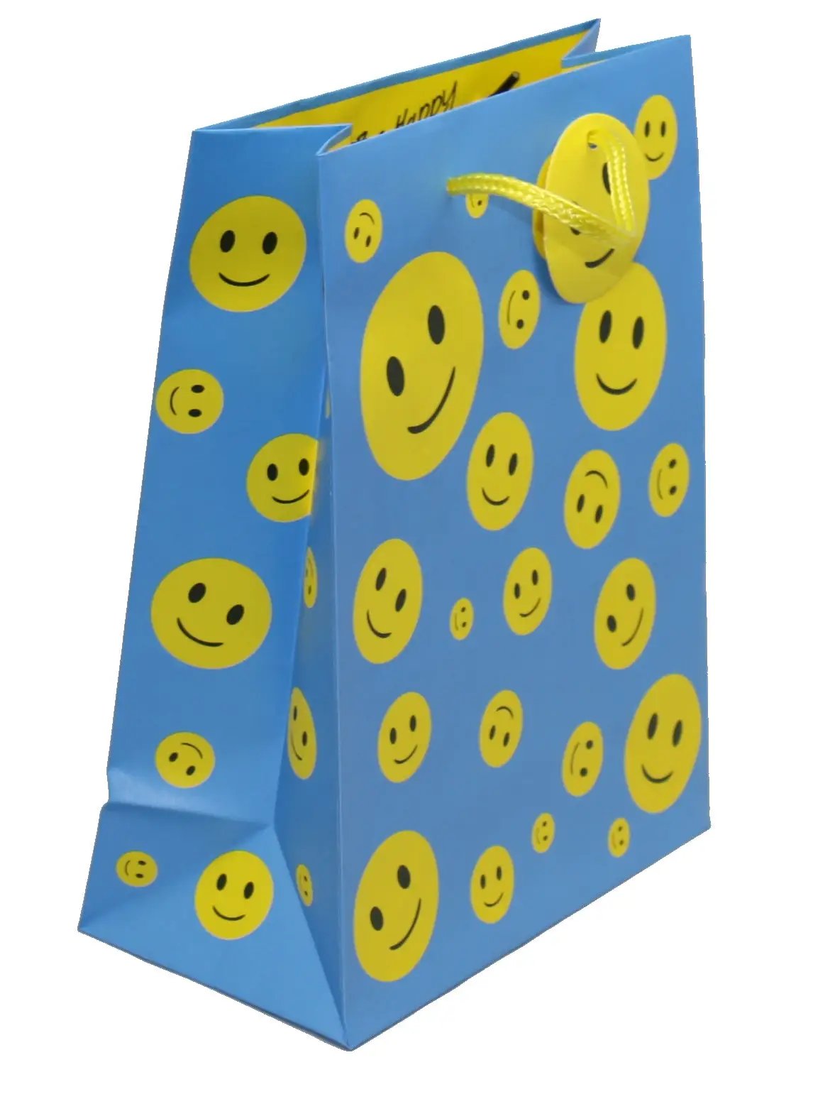 3 Piece Value Smiley Face Gift Bag Set blue gift bags with yellow smiley faces The Country Christmas Loft on Tampa Home & Garden Store