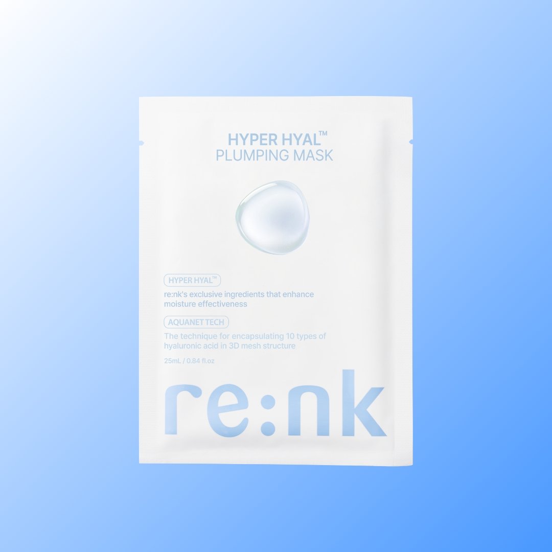 Facial mask sheet in white pouch with blue Re:NK Hyper Hyal Plumping Mask text, 25ml x10 Seoulia on Tampa Home & Garden Store