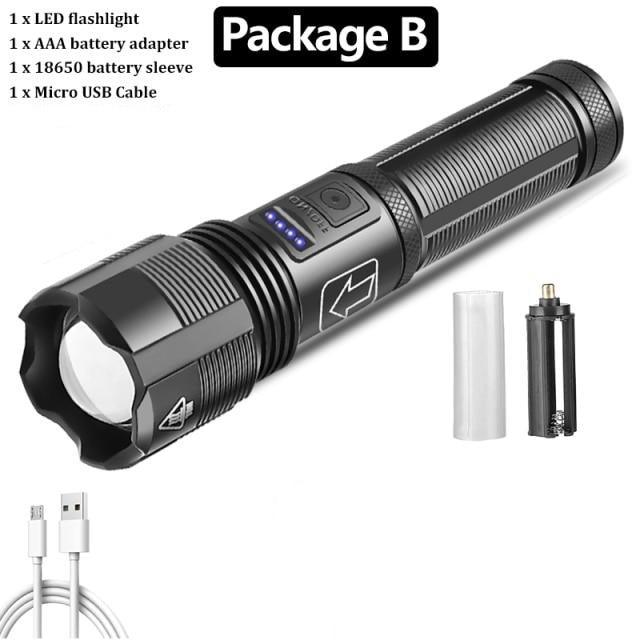 Stevvex rechargeable tactical flashlight USB LED handheld torch, black, zoomable, waterproof on Tampa Home & Garden Store