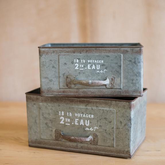 Rectangular iron planter drawer set of two, rustic weathered metal with handles by RusticReach on Tampa Home & Garden Store