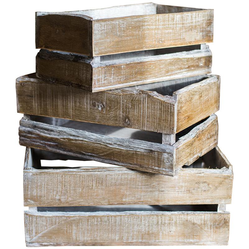 Rectangular Solid Wood Crates by RusticReach, weathered brown stacked wood crates on Tampa Home & Garden Store