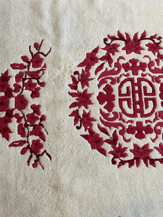 Red and beige Chinese Art Deco rug 11x15 with red floral border on beige field Rugistan on Tampa Home & Garden Store