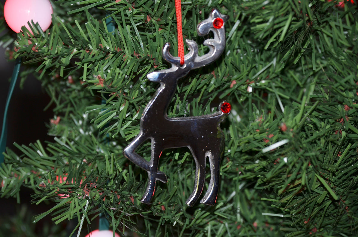 Vibhsa reindeer ornament metal hanging Christmas decor with red gemstone eyes on Tampa Home & Garden Store