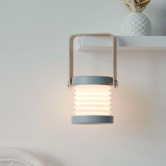 Retractable bedside lamp with wooden handle and ribbed gray lantern desk light Stevvex on Tampa Home & Garden Store
