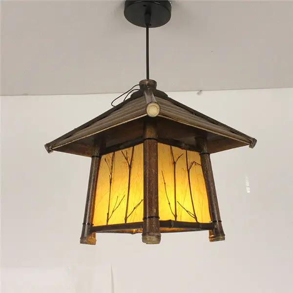 Retro Chinese Style Bamboo Chandelier lantern with bamboo frame warm amber glow Decorbites on Tampa Home & Garden Store