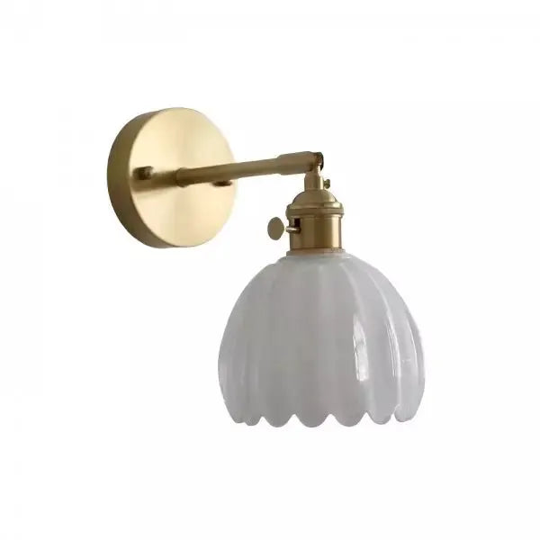 Tulip Glass Wall Lamp Moktan Sabai, brass mount with white scalloped shade, wall sconce on Tampa Home & Garden Store