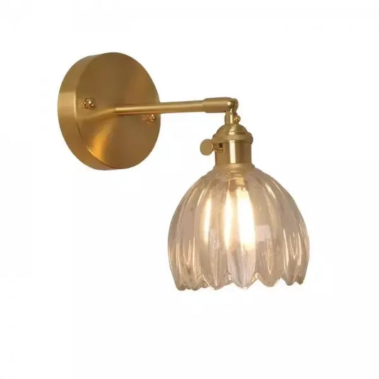 Tulip Glass Wall Lamp in brass finish with ribbed clear glass shade on round wall mount on Tampa Home & Garden Store