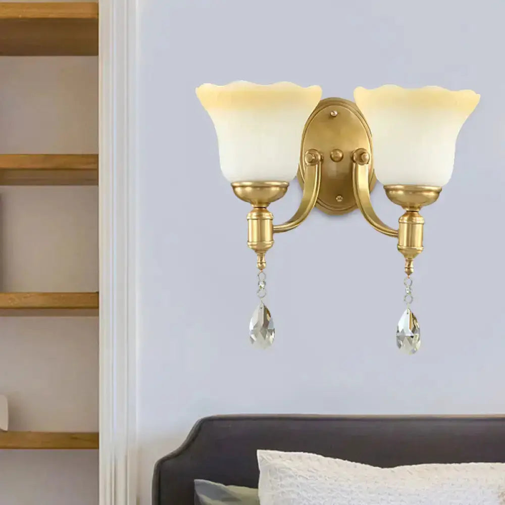Retro Gold Glass Wall Lamp Sconce with Crystals