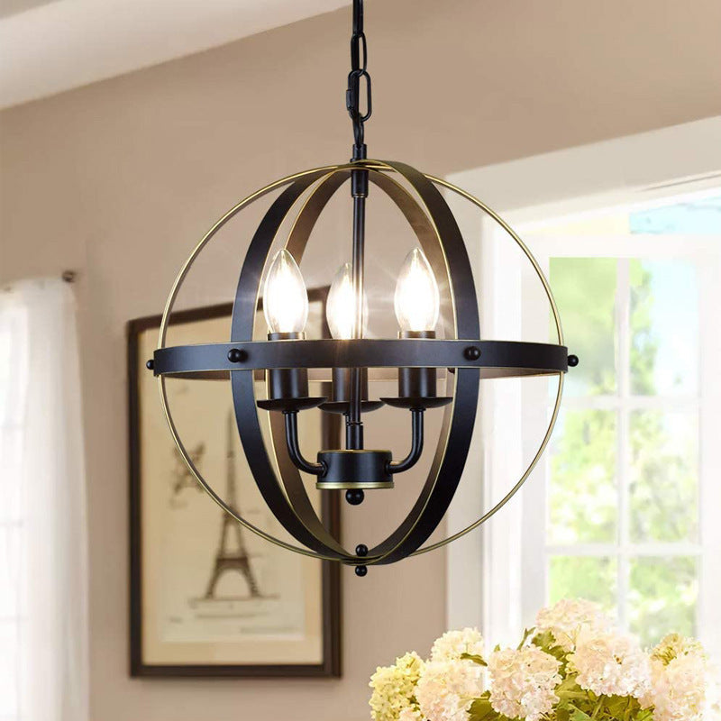 Retro industrial black wrought-iron chandelier by Decorbites with rings and 3 bulbs on Tampa Home & Garden Store