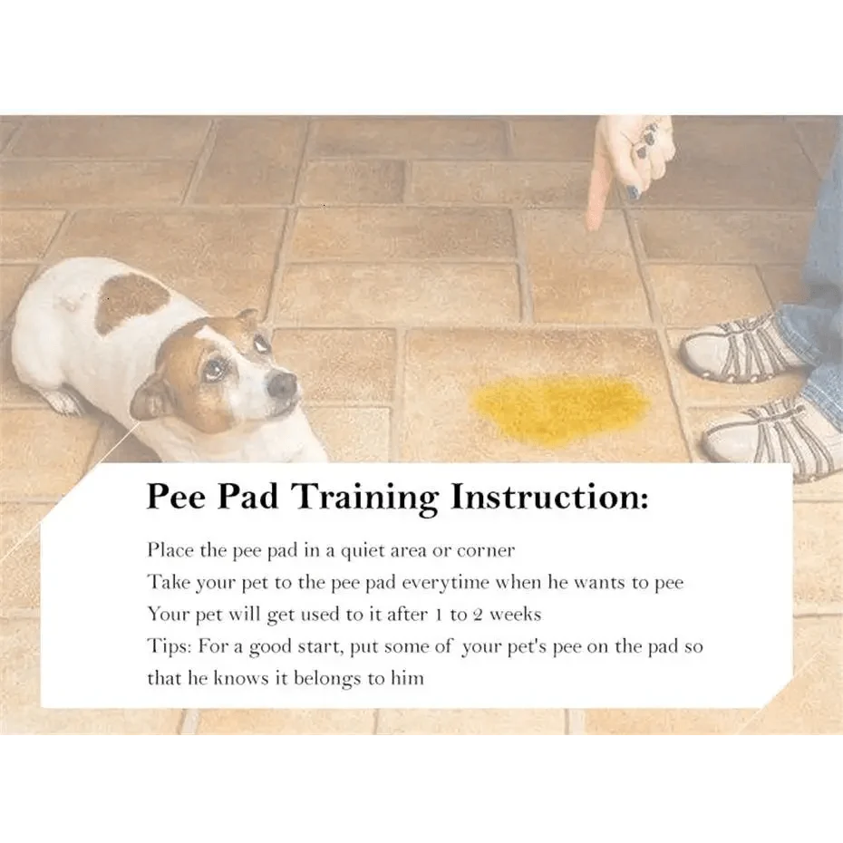 Stevvex reusable dog pee pad on tiled floor with a small dog and a training instruction card on Tampa Home & Garden Store