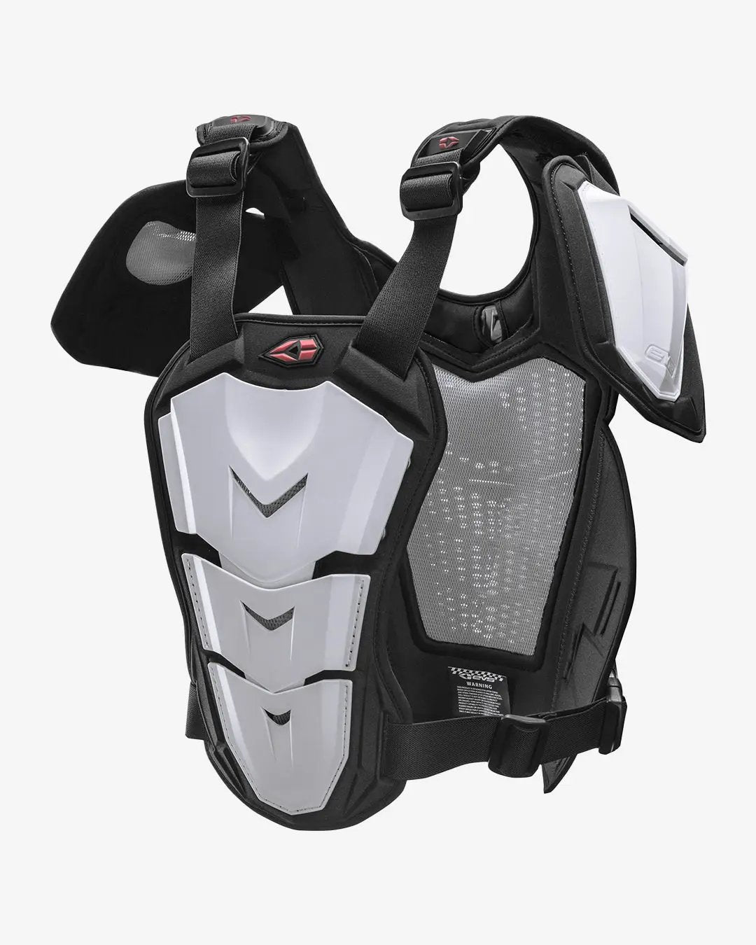 Revo 5 Roost Guard by EVS Sports modular racing chest protector with white armor plates on Tampa Home & Garden Store