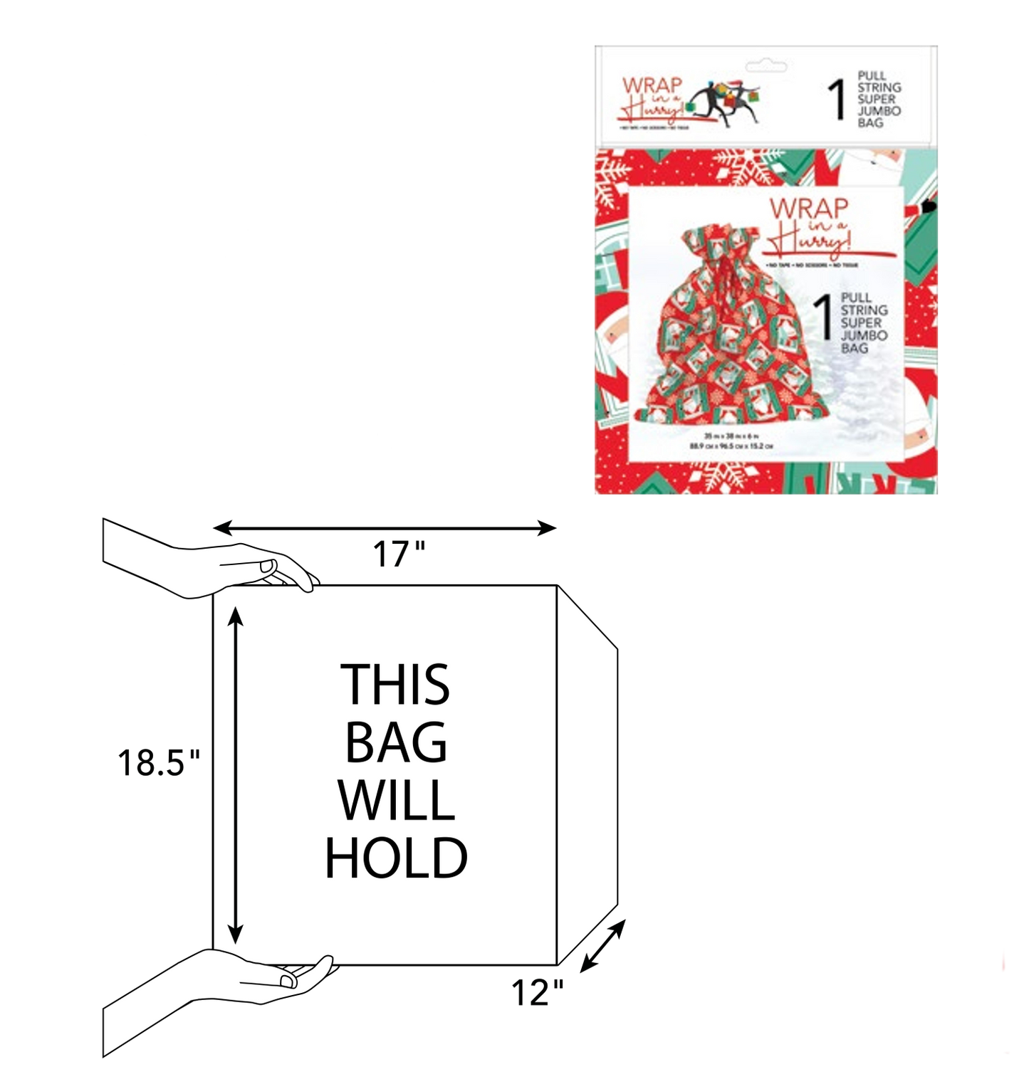 Wrap In a Hurry Super Jumbo Gift Bag by The Country Christmas Loft; pull-string holiday gift bag on Tampa Home & Garden Store