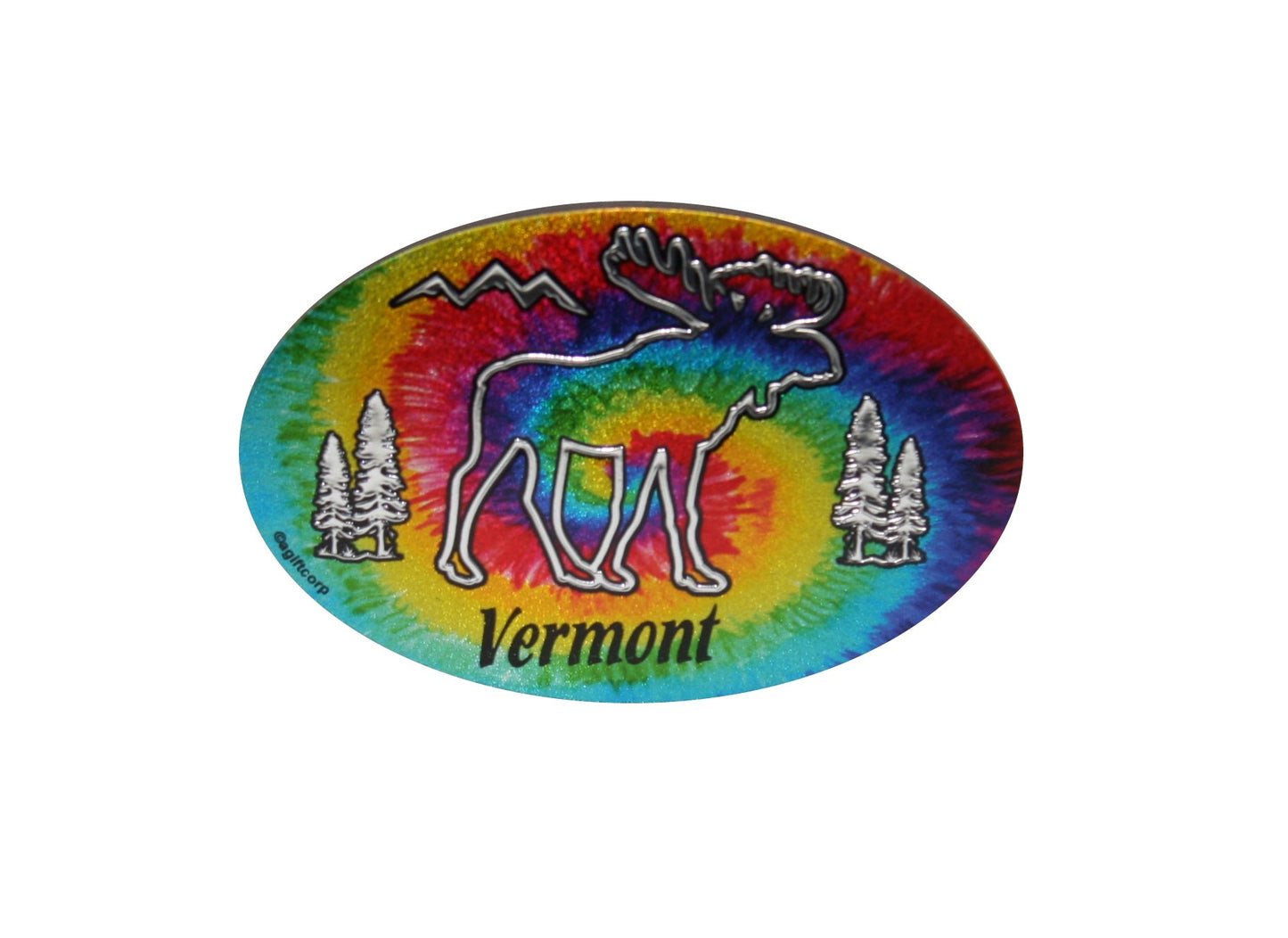 Rainbow Moose Magnet with tie-dye backdrop and white moose silhouette on Tampa Home & Garden Store