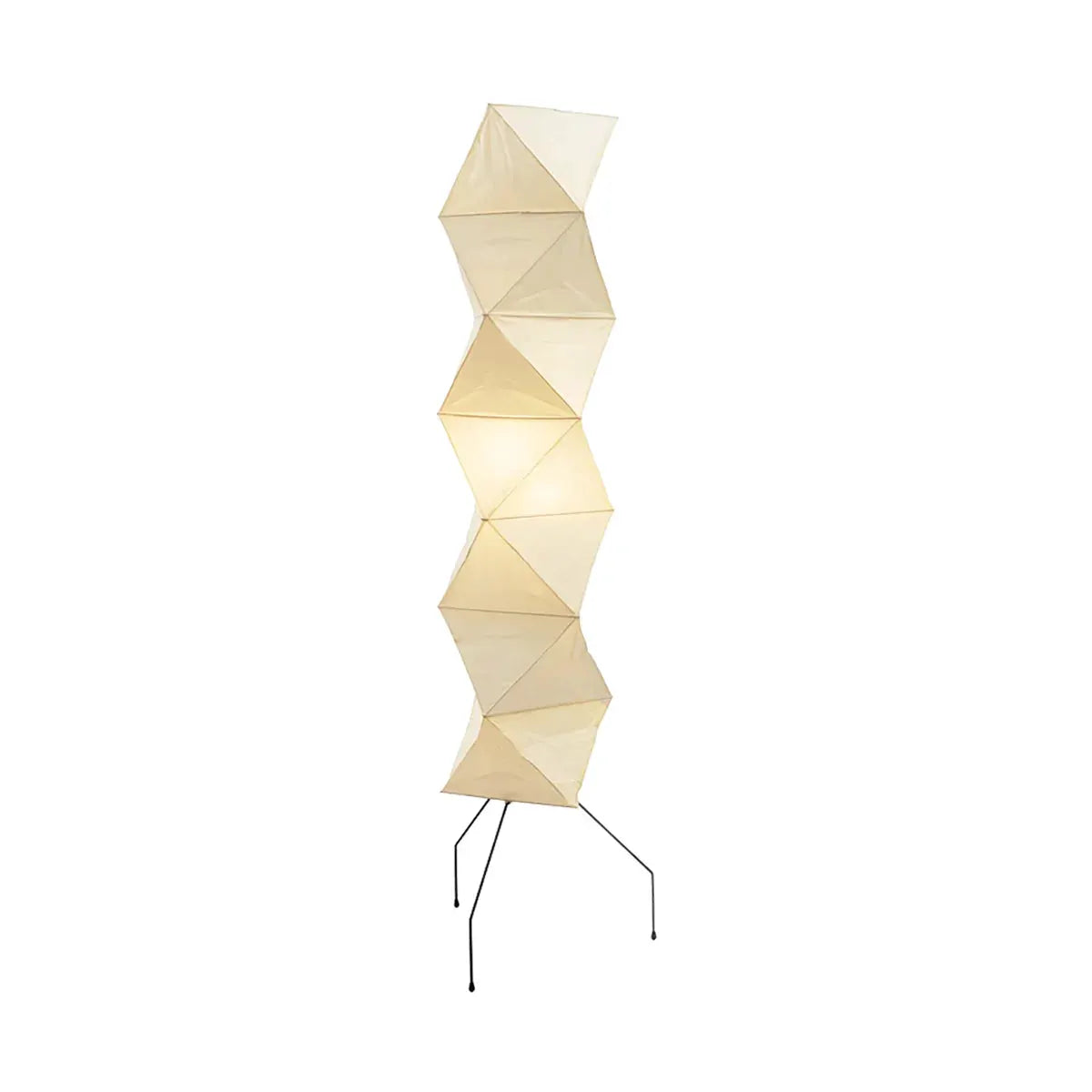 Origami Paper Floor Lamp Rhombus Style E26 Light beige shade panels with black tripod base on Tampa Home & Garden Store