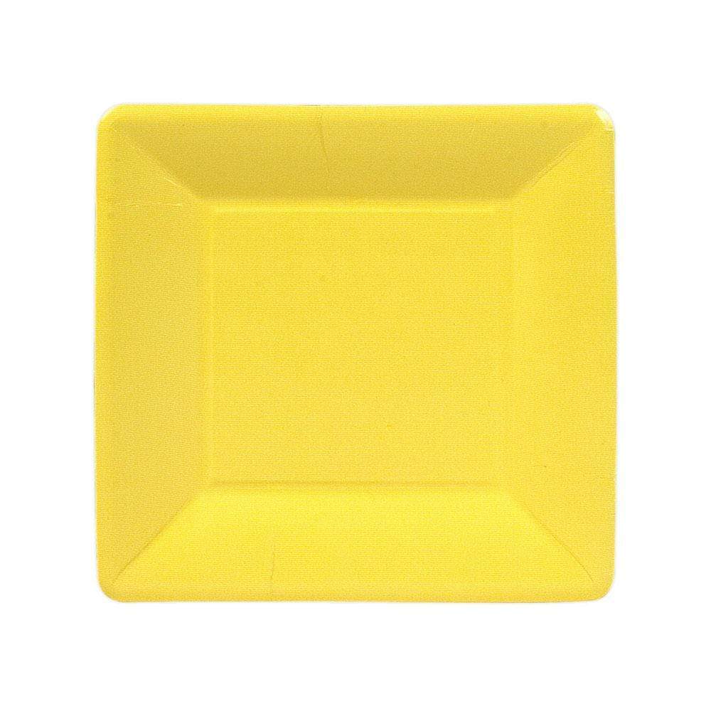 Assiette carrée à bordure gros-grain jaune - Salade/Dessert