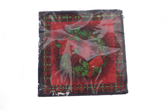 Beverage Napkin Christmas Wreath red plaid with holly accents by The Country Christmas Loft on Tampa Home & Garden Store