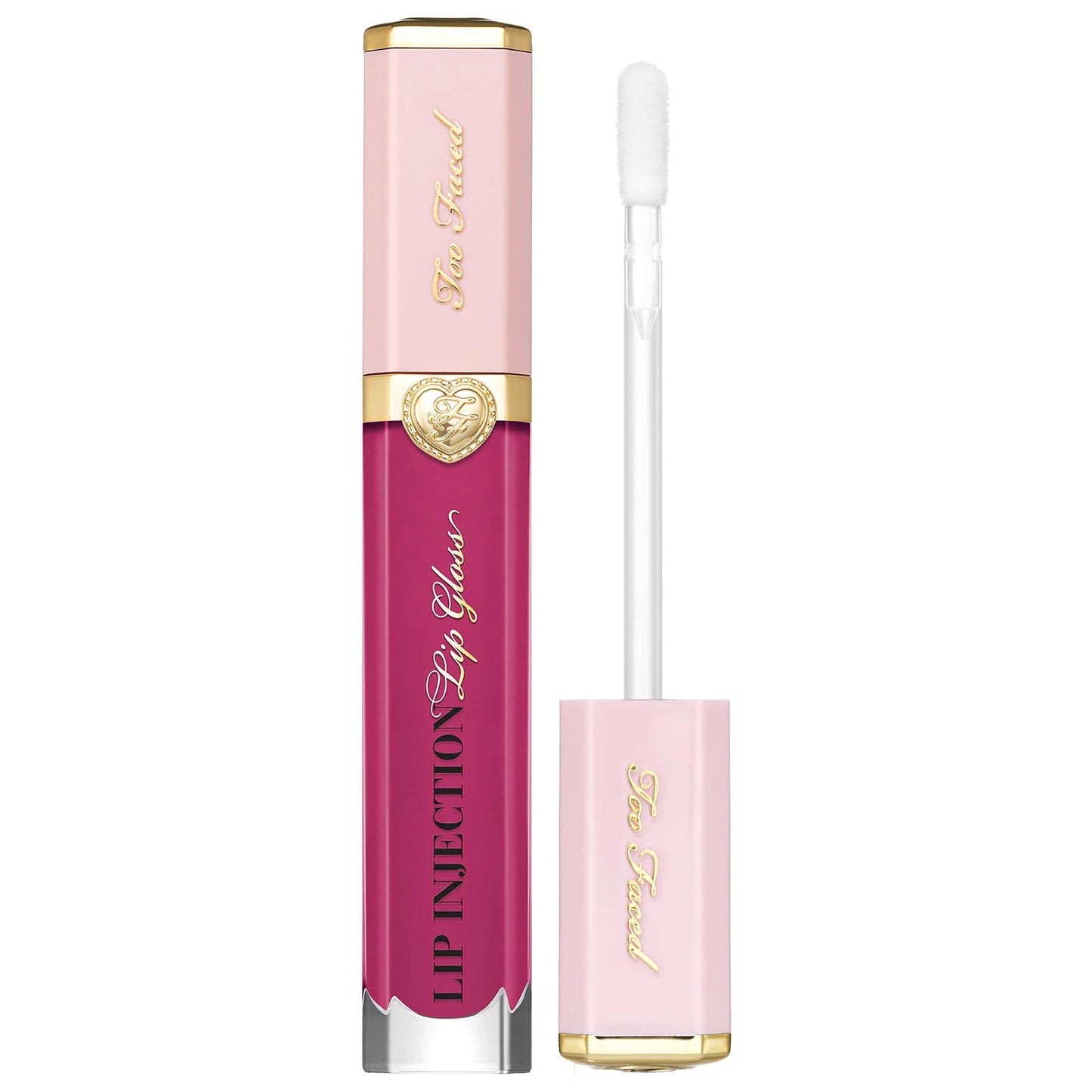 Lip gloss Too Faced Lip Injection Power Plumping in pink tube with gold cap and wand on Tampa Home & Garden Store