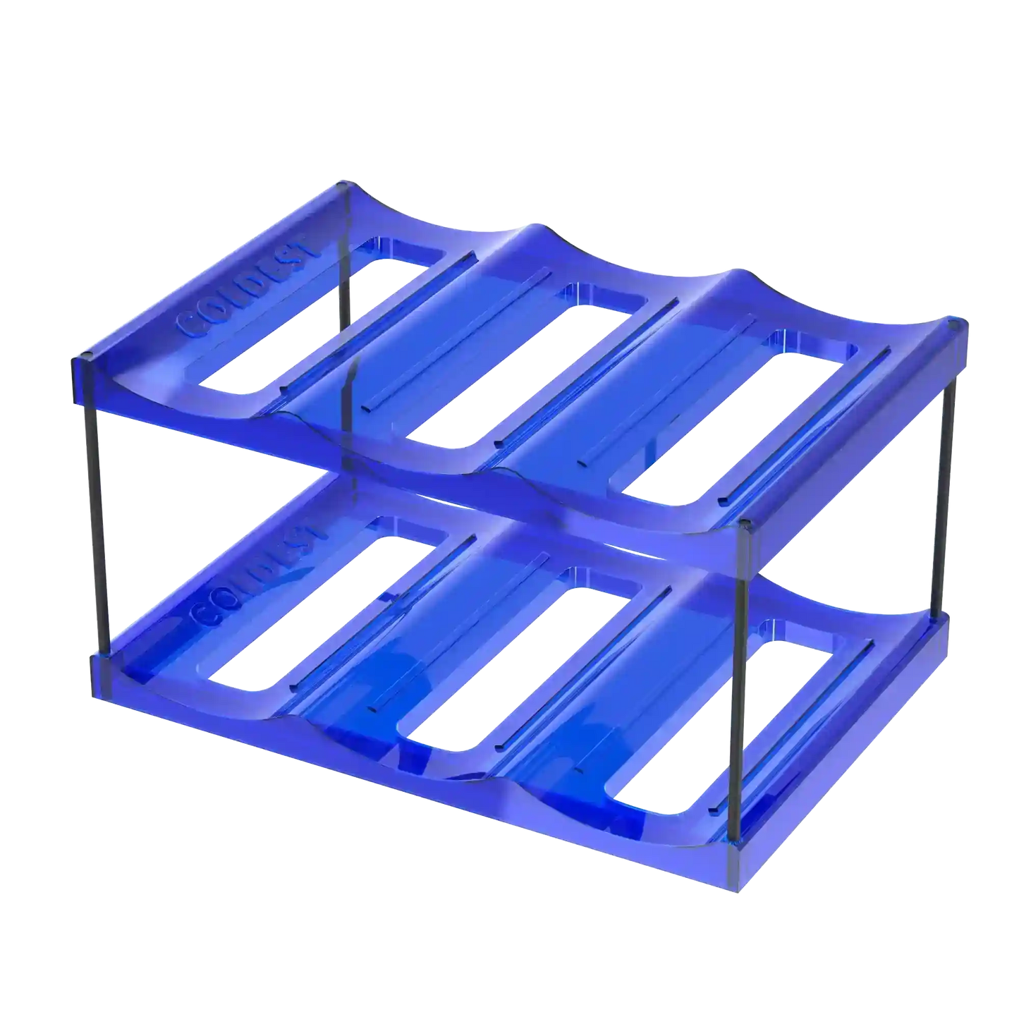 Coldest Towers blue bottle organizer rack with multi-tier slots for bottles on Tampa Home & Garden Store