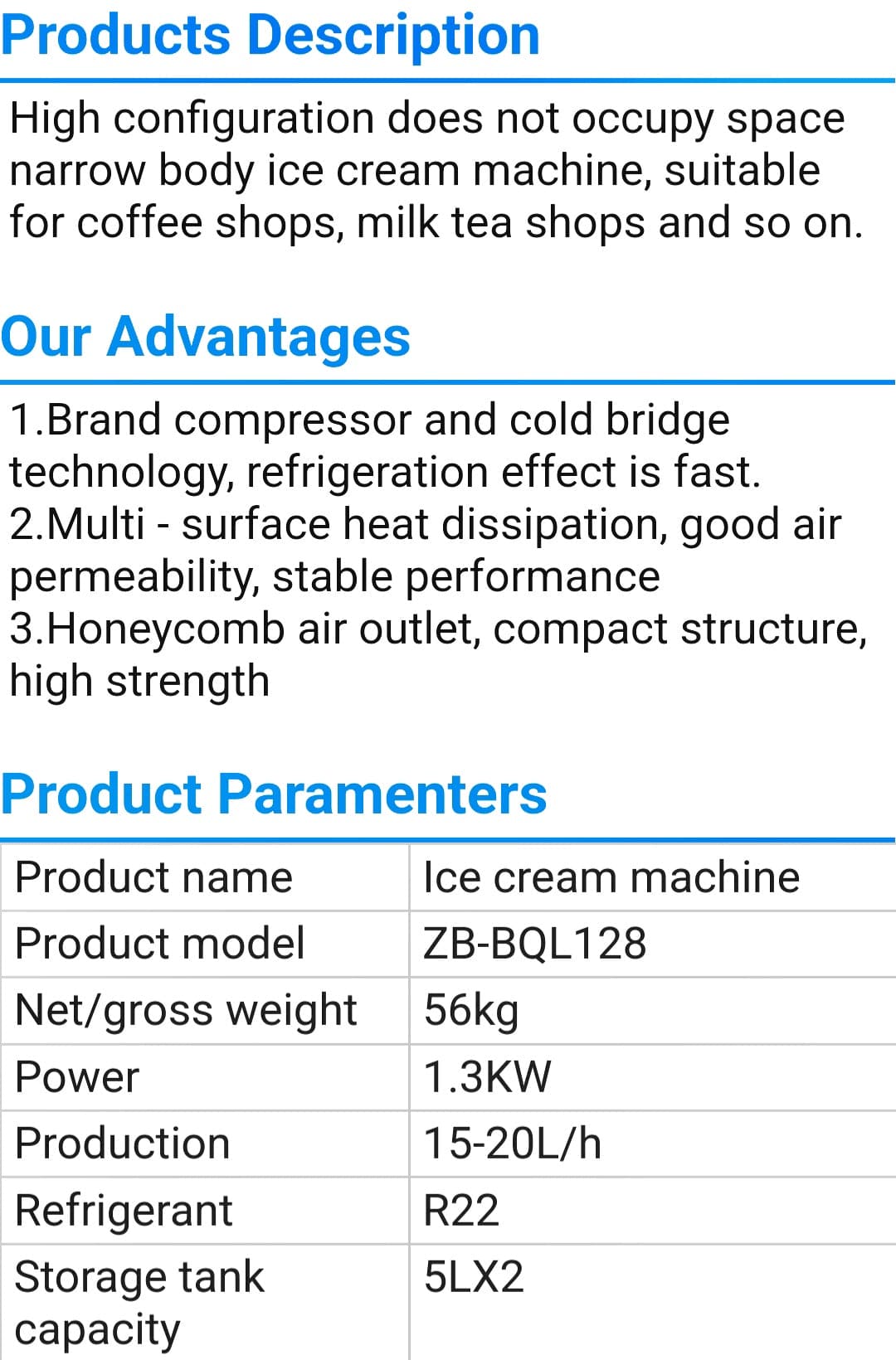 Ice cream machine DONJOHNSTYLE4URHOME, model ZB-BQL128, 56kg, 1.3KW on Tampa Home & Garden Store
