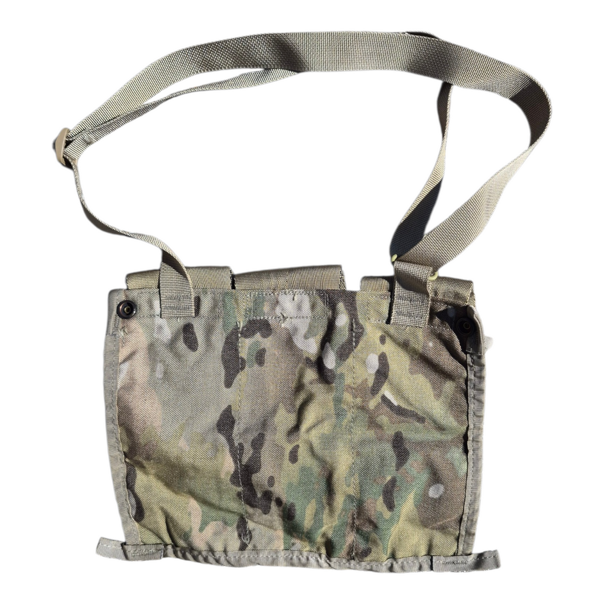 Multicam/OCP bandoleer tactical pouch with camo fabric and adjustable straps on Tampa Home & Garden Store