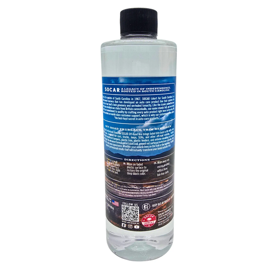Bumper Brite Exterior Trim Restorer bottle, Socar Chemical, clear bottle with blue label on Tampa Home & Garden Store