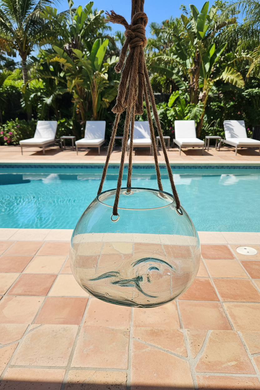 Hanging Freeform Glass Molten Terrarium with Rope