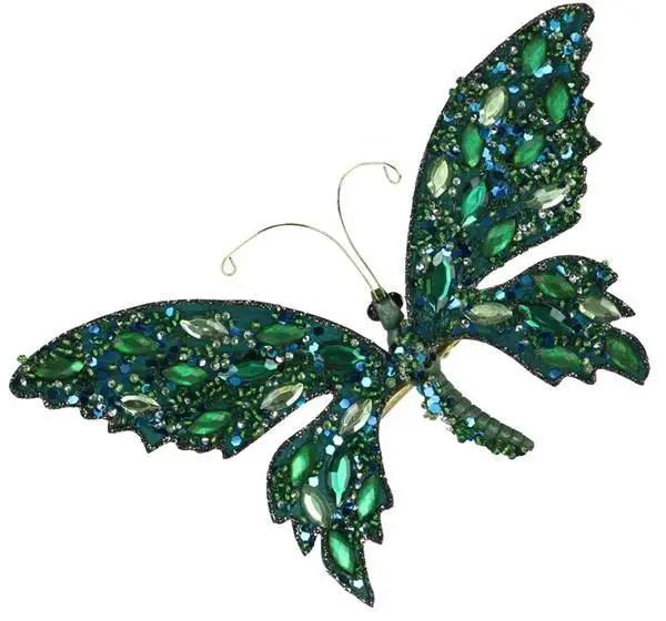 Beaded Peacock Glitter Clip-on Butterfly ornament green beads by The Country Christmas Loft on Tampa Home & Garden Store