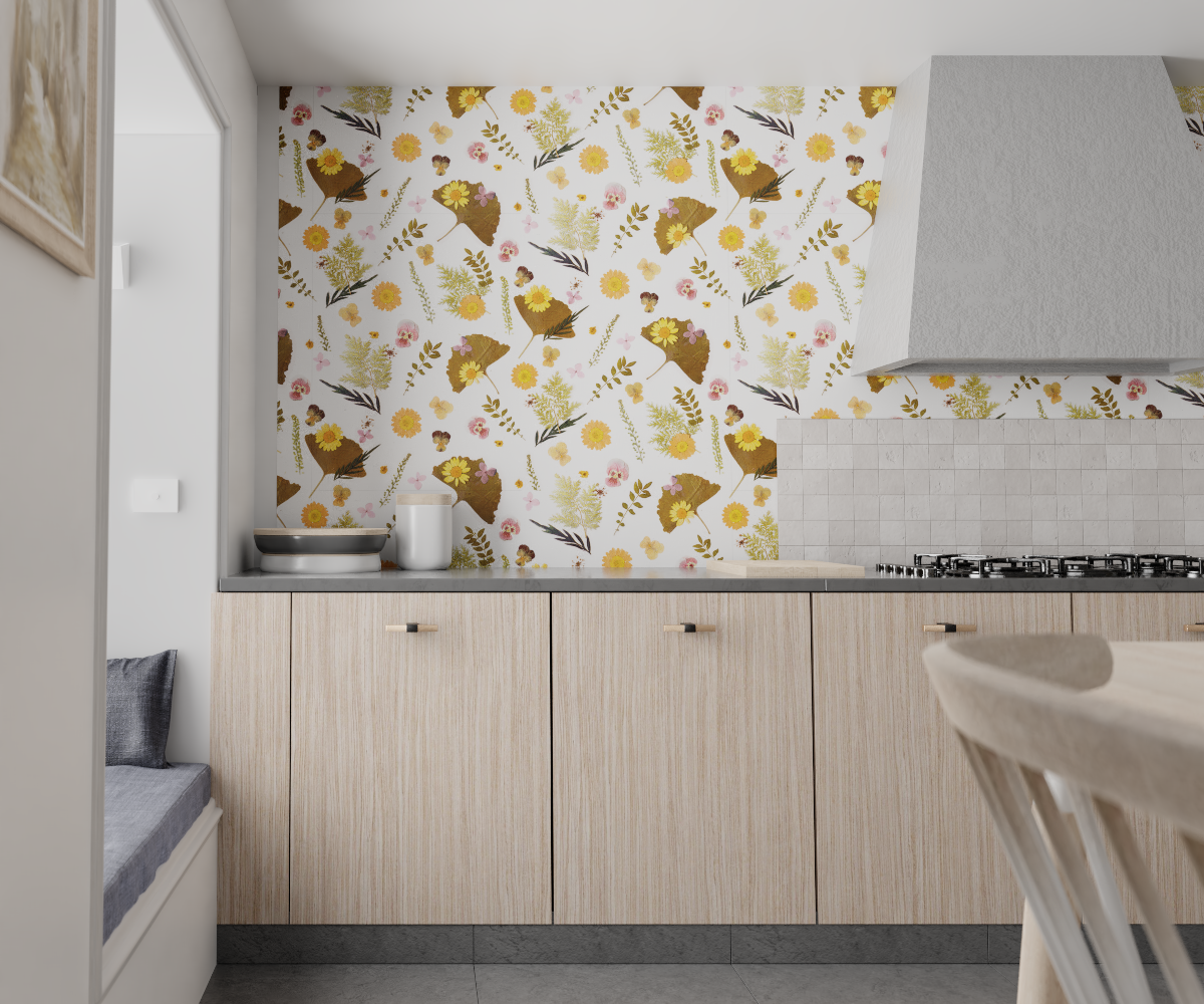 Pressed Fresh Version 01 Wallpaper in orange pink floral pattern Samantha Santana Creative on Tampa Home & Garden Store